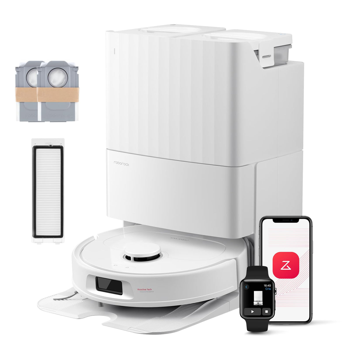 roborock QV 35S Set Saugroboter mit Wischfunktion, weiss, mit All-in-One-Dockingstation