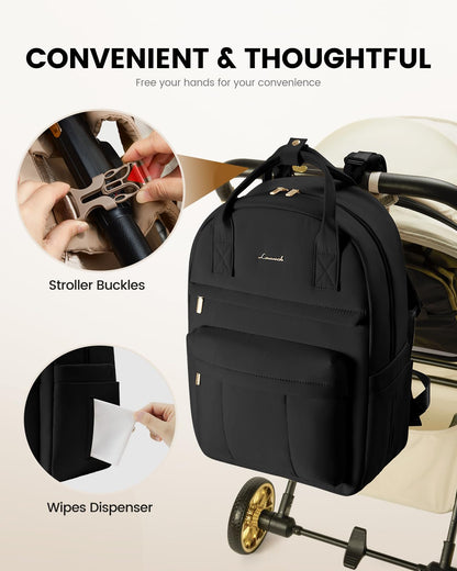 LOVEVOOK Wickelrucksack mit Wickelunterlage, Schwarz