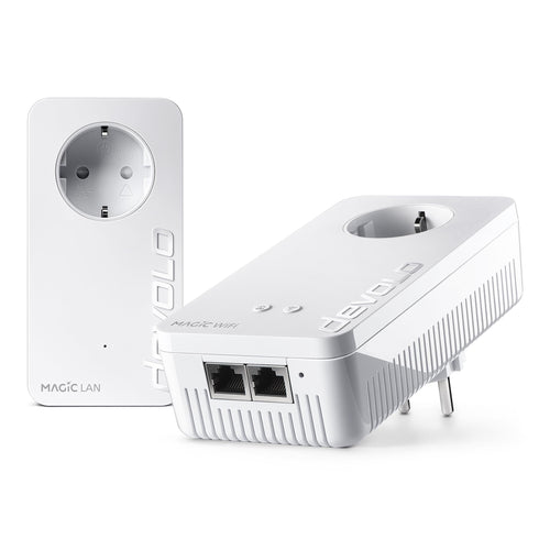 Devolo Magic 2 WiFi next WLAN Powerline Adapter Starter Kit, weiss. Kompakte Adapter erweitern WLAN-Netzwerk über Stromleitung.
