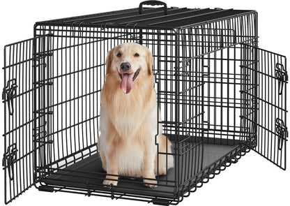 Yaheetech Hundekäfig klappbar XL mit Trennwand – Schwarz. Dieser schwarze, faltbare Metallkäfig dient als sicherer Ruhe- und Transportbereich für große Hunde.