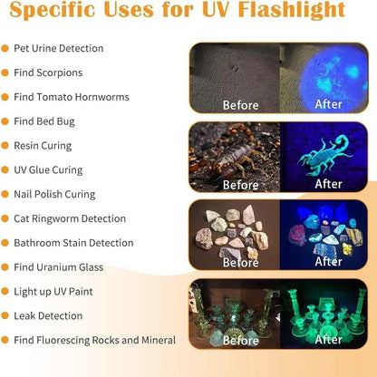 LUXNOVAQ UV-Taschenlampe 365 nm 30W Schwarzlicht aufladbar