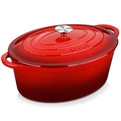 Velaze Ovaler Gusseisen Bräter Emaille 34cm 7L – mit Deckel. Ovaler, emaillierter Gusseisenbräter zum Braten und Schmoren im Ofen.