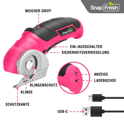 SnapFresh Elektrische Kartonschere 4V Akku-Rollschneider rosa