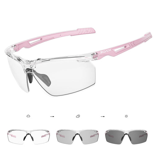 SCVCN S86 Photochromatische Fahrradbrille selbsttönend UV400 mit TR90-Rahmen und verstellbaren Gummi-Nasenpads
