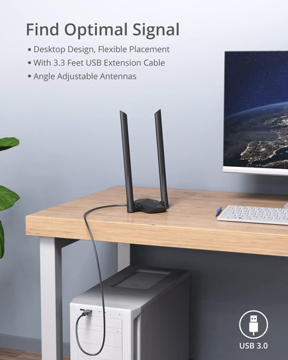 BrosTrend AX1800 WiFi 6 WLAN Stick USB Dualband mit 2x 5dBi Antennen