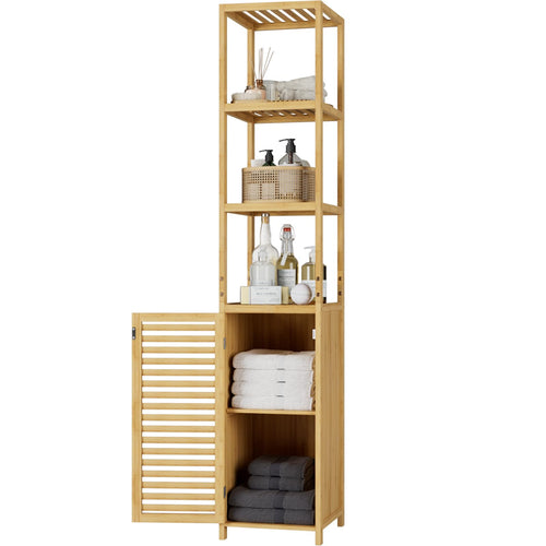 FOREHILL Bad Hochschrank schmal Bambus – Natur 169cm. Hoher, schmaler Bambusschrank. Bietet Stauraum für Badutensilien.