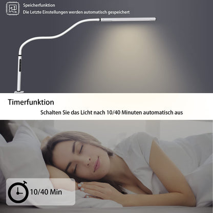 EYOCEAN LED Schreibtischlampe Klemmleuchte mit Schwanenhals, weiss