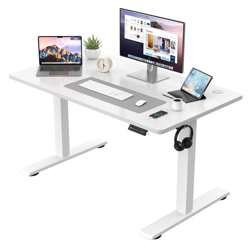 JUMMICO Höhenverstellbarer Schreibtisch Steh-Sitz - 110x60cm Weiss. Weißer Schreibtisch, elektrisch höhenverstellbar für Steh-Sitz-Arbeitsplätze.