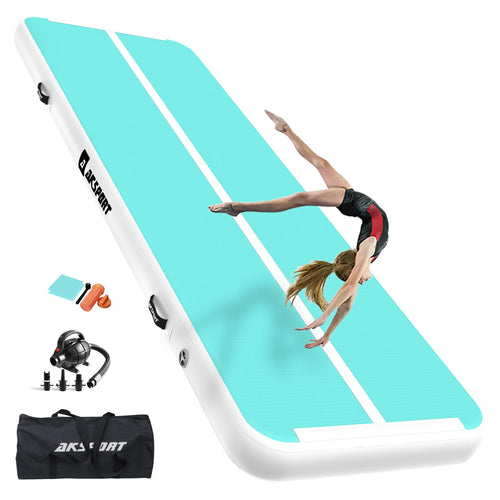 AKSPORT Air Track Tumblingmatte aufblasbar – doppelt mintgrün. Rechteckige Luftmatte für Gymnastik und sichere Landungen beim Tumbling-Training.