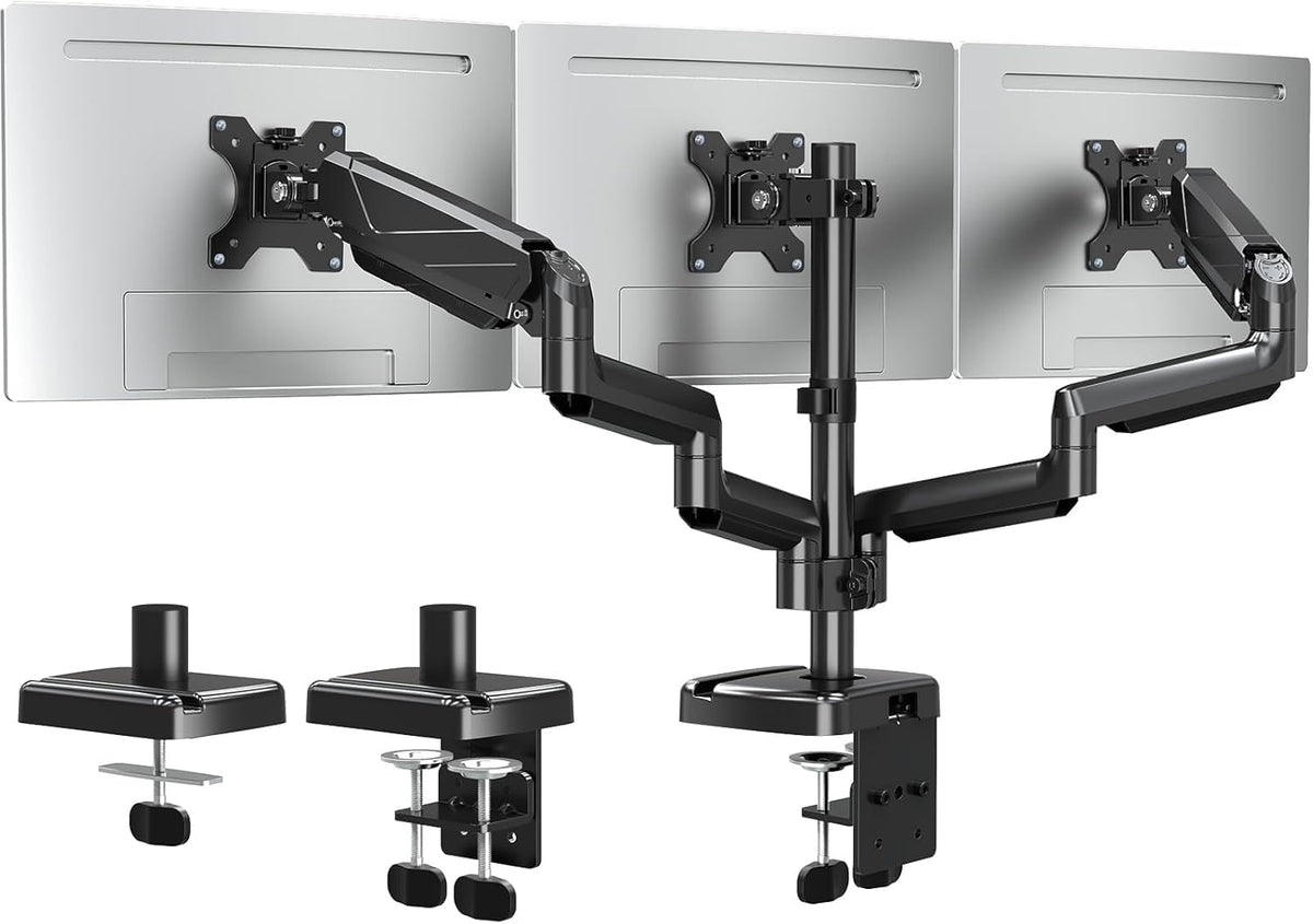 ELIVED Monitorhalterung EV006 für 3 Monitore, 13-27 Zoll, VESA 75/100 – Dreifacharm aus Stahl