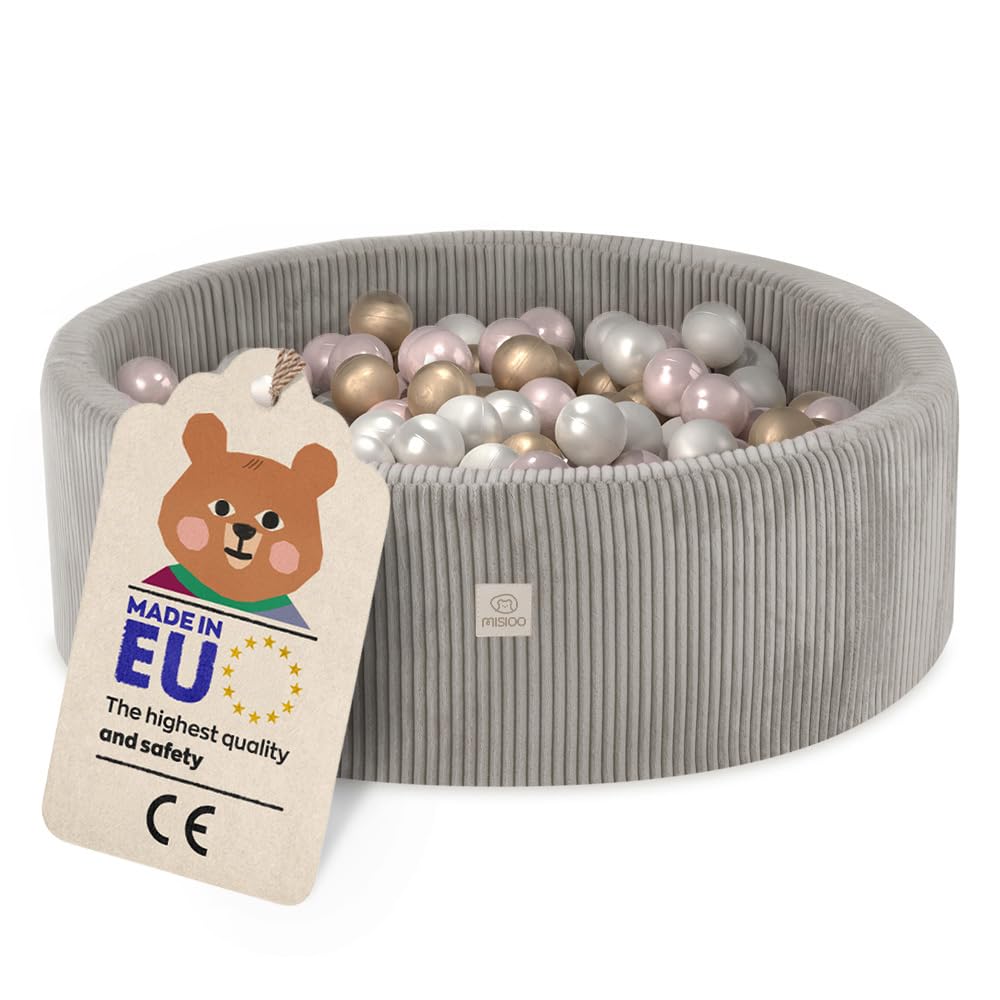 MISIOO Bällebad für Kinder – Schaumstoff 90x30cm mit 200 Bällen Rund, mit bunten Bällen. Fördert Motorik & Spiel.