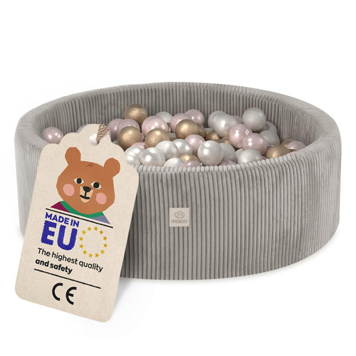 MISIOO Bällebad für Kinder – Schaumstoff 90x30cm mit 200 Bällen Rund, mit bunten Bällen. Fördert Motorik & Spiel.