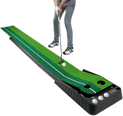 Asgens Golf Putting Trainer Matte, grüne, rechteckige Matte mit Zielloch. Zum Golf-Putting-Training, inklusive automatischem Ballrücklauf.