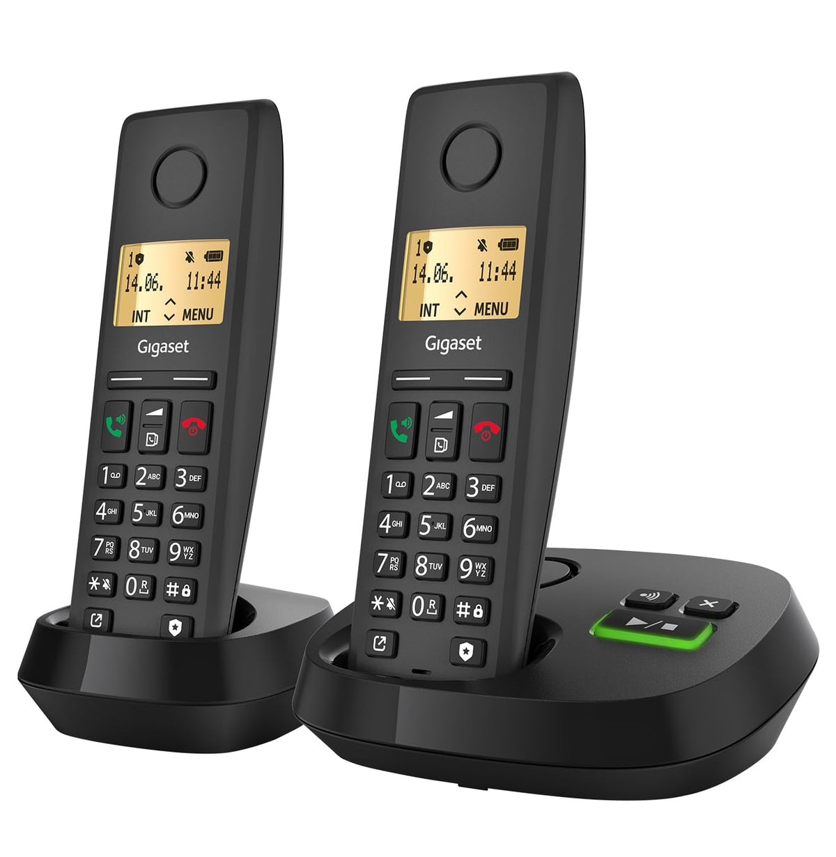 Gigaset Pure 220A Duo, schnurloses DECT-Telefon mit Anrufbeantworter, Anthrazit-Schwarz, zwei Mobilteile