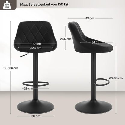 WOLTU Barhocker 2er Set - Samt, höhenverstellbar, schwarz
