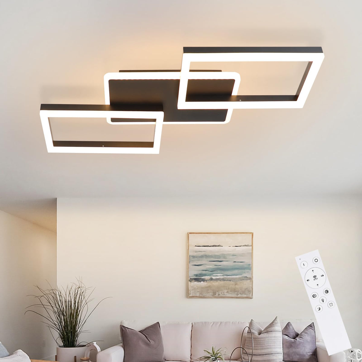 ZMH LED Deckenleuchte - 48W Dimmbar Schwarz mit Fernbedienung. Flache, schwarze LED-Deckenleuchte zur effizienten, dimmbaren Raumbeleuchtung.