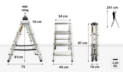 DRABEST Klapptritt DD2x4 Aluminium Trittleiter 2x4 Stufen bis 125 kg