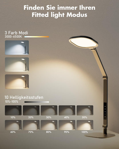 LitONES LED Schreibtischlampe dimmbar, Schwenkarm Bürolampe, schwarz