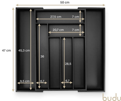 budu Besteckkasten #47 aus Bambus, Schwarz, ausziehbar, Tiefe 47 cm