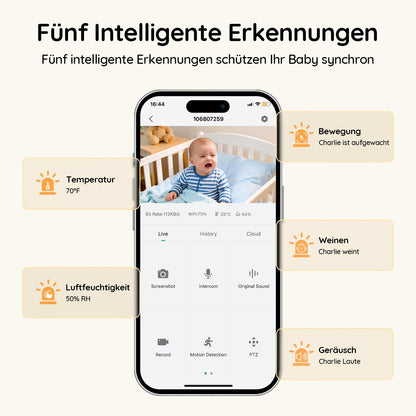 BOIFUN Babyphone mit Kamera 2K, 5 Zoll Monitor, WLAN und App