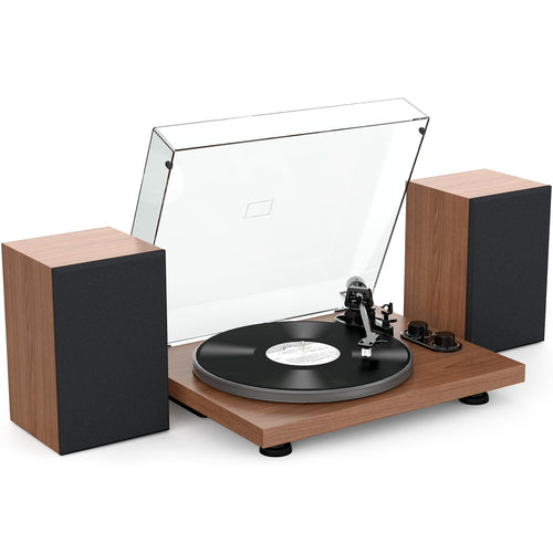 Udreamer Plattenspieler Hi-Fi mit Vorverstärker & Lautsprechern - Braun. Spielt Vinyl; Vvst. und Ls.