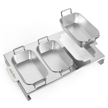 Onlyfire Grillpfännchen 3er-Set, Edelstahl mit Griffen und Ständer