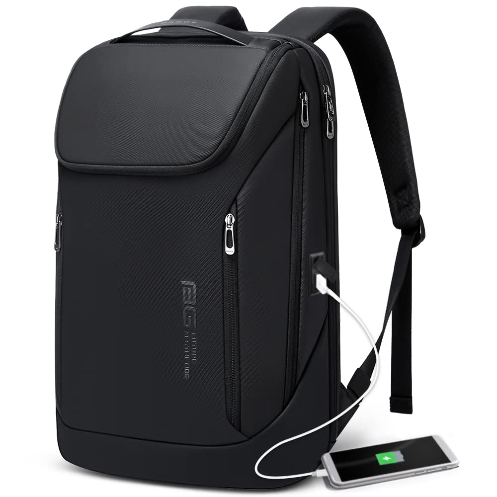BANGE Business-Rucksack wasserdicht, 15,6-Zoll-Laptopfach, schwarz aus Oxford-Gewebe mit YKK-Reissverschlüssen