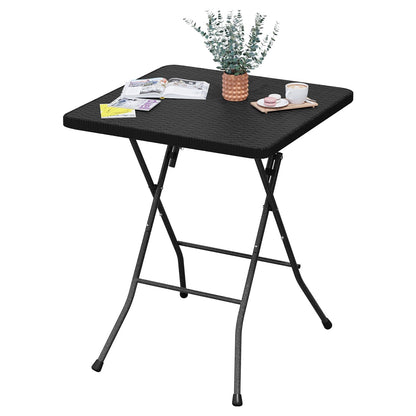 eSituro Klapptisch Gartentisch Balkontisch, Rattanoptik, schwarz, quadratische Tischplatte, klappbar