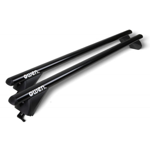 Owen 3.0 Relingträger - Universal 120cm Schwarz: Schwarze Trägerstangen, 120cm, mit Montagefüßen. Befestigung auf Dachreling für Lasten.