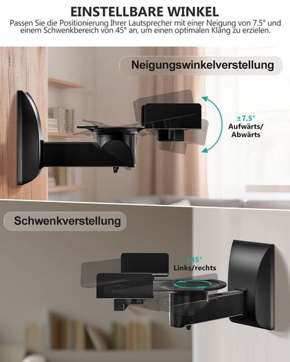 WALI Lautsprecher-Wandhalterung SWM201, 2er-Set, bis 25 kg, Schwarz