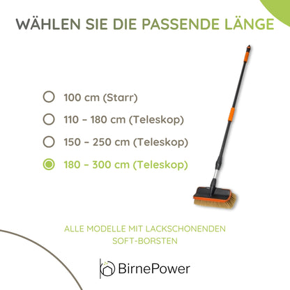 BirnePower Autowaschbürste mit Teleskopstange 180–300 cm