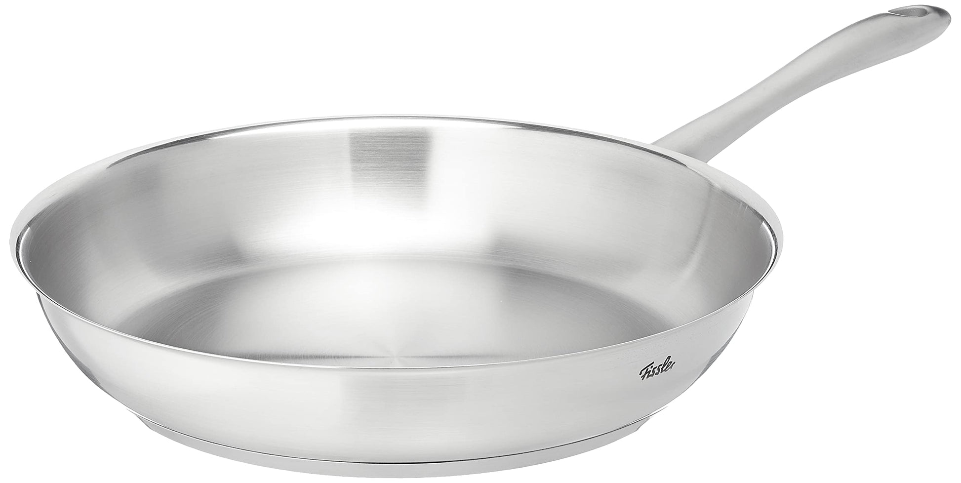 Fissler Catania Edelstahl Stielpfanne Ø 28 cm unbeschichtet. Runde, silberne Bratpfanne für scharfes Anbraten und Rösten.
