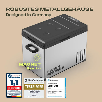 PLUG IN FESTIVALS Kompressor Kühlbox 50 Liter bis -20 °C 12V/230V