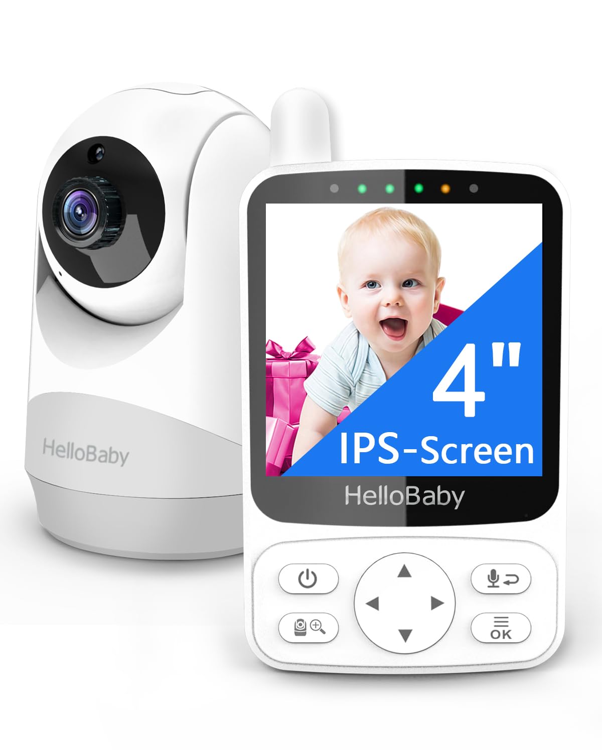 HelloBaby HB6240 Babyphone mit Kamera, Nachtsicht und 2-Wege-Audio, Elterneinheit mit IPS-Display