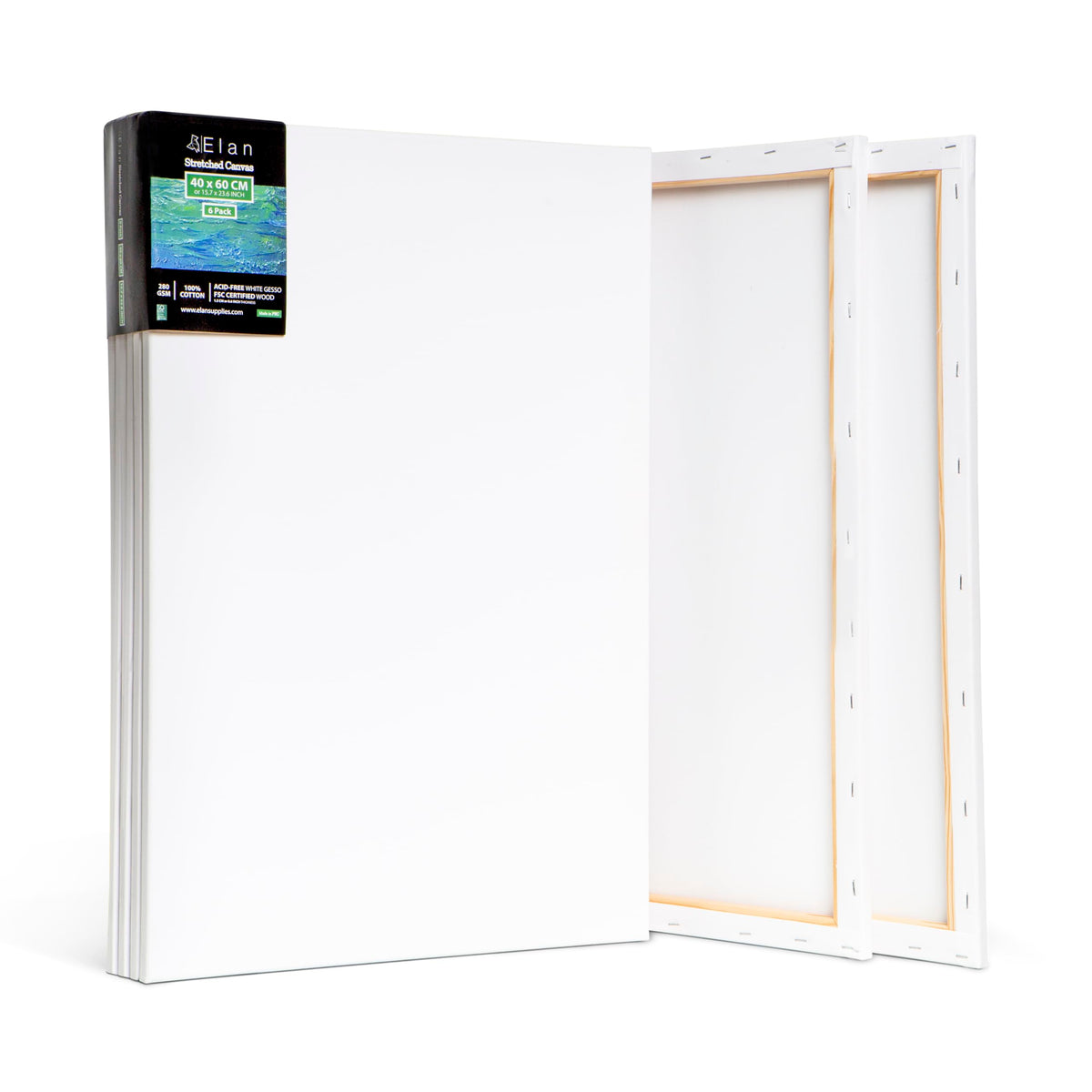 Elan Keilrahmen Leinwand 40x60 cm, 6er Set, 100% Baumwolle, 280 g/m², Kiefernholzrahmen
