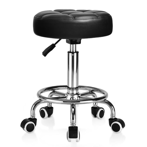 Rollhocker PU Leder Rund Gepolstert Höhenverstellbar Fussstütze - Tinte. Tintenfarben. Ergonomische Sitzhilfe für mobile Arbeit.