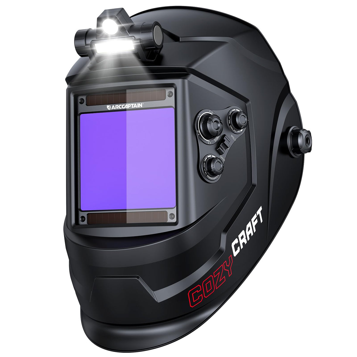 ARCCAPTAIN Automatik-Schweisshelm mit LED-Licht, Solar und True Color, grosses Sichtfeld und Front-Solarpanels