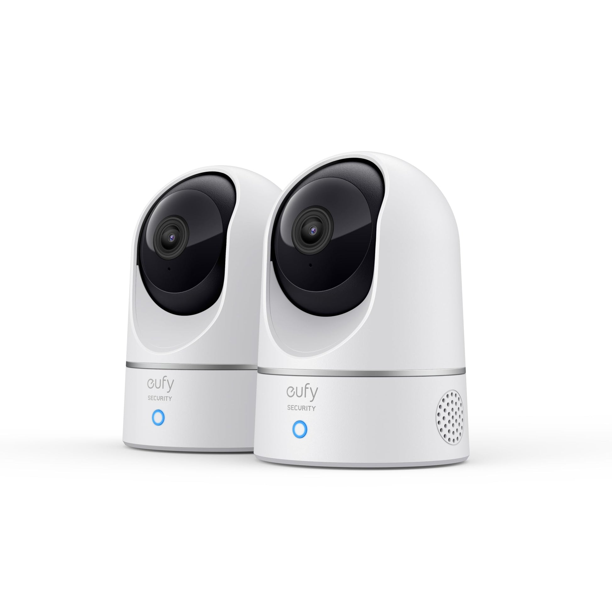 eufy Security Indoor Cam E220 2K WLAN Überwachungskamera 2er-Pack. Zwei kompakte, weiße Kameras zur 2K WLAN-Überwachung von Innenräumen.