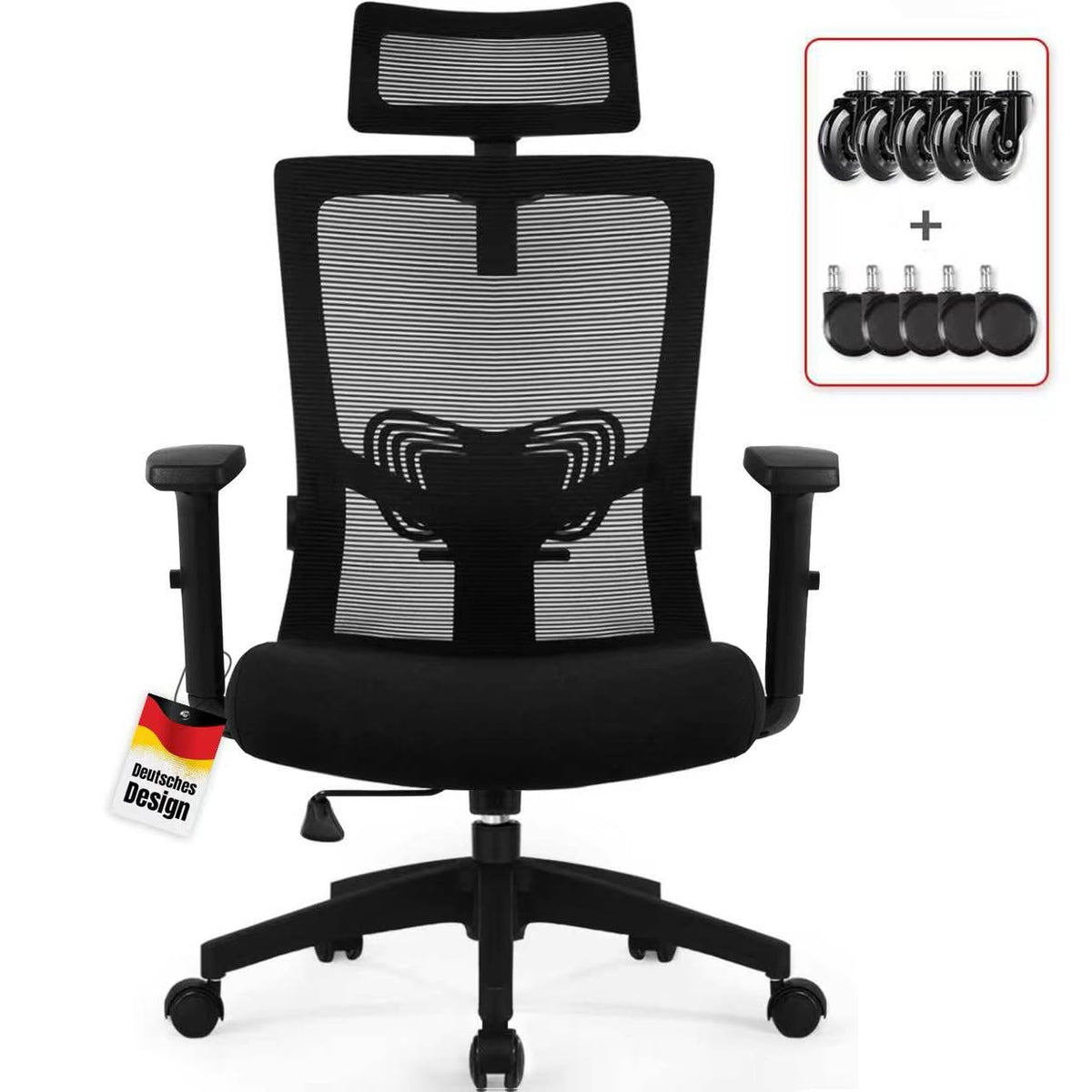 Daccormax Bürostuhl ergonomisch, Mesh-Drehstuhl mit Kopfstütze und Lendenwirbelstütze