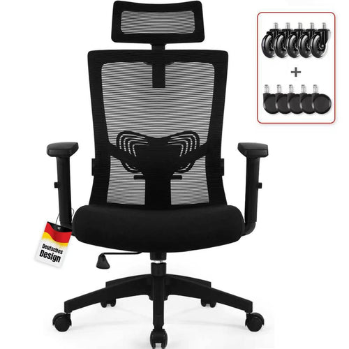 Daccormax Bürostuhl ergonomisch, Mesh-Drehstuhl mit Kopfstütze und Lendenwirbelstütze