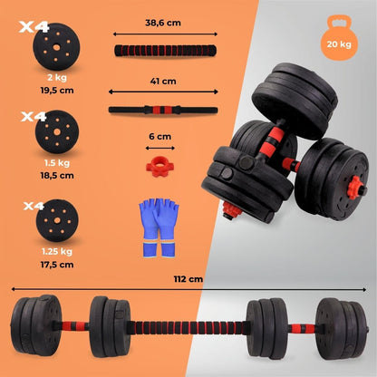 Mobiclinic Extenfit Hantelset 2 in 1, verstellbar, 2-20 kg, Stahl