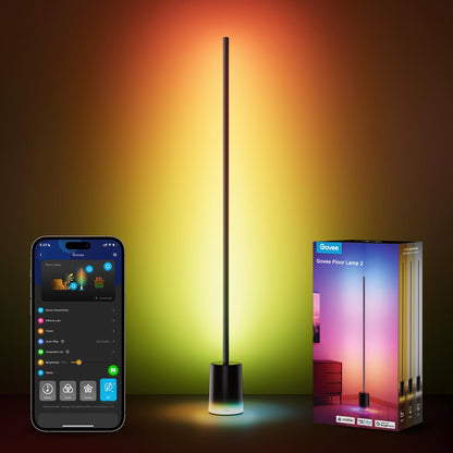 Govee LED Stehlampe RGBIC dimmbar, Matter, 1725 lm, Schwarz mit Lichtstreifen und Sockel