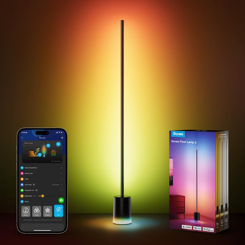 Govee LED Stehlampe RGBIC dimmbar, Matter, 1725 lm, Schwarz mit Lichtstreifen und Sockel