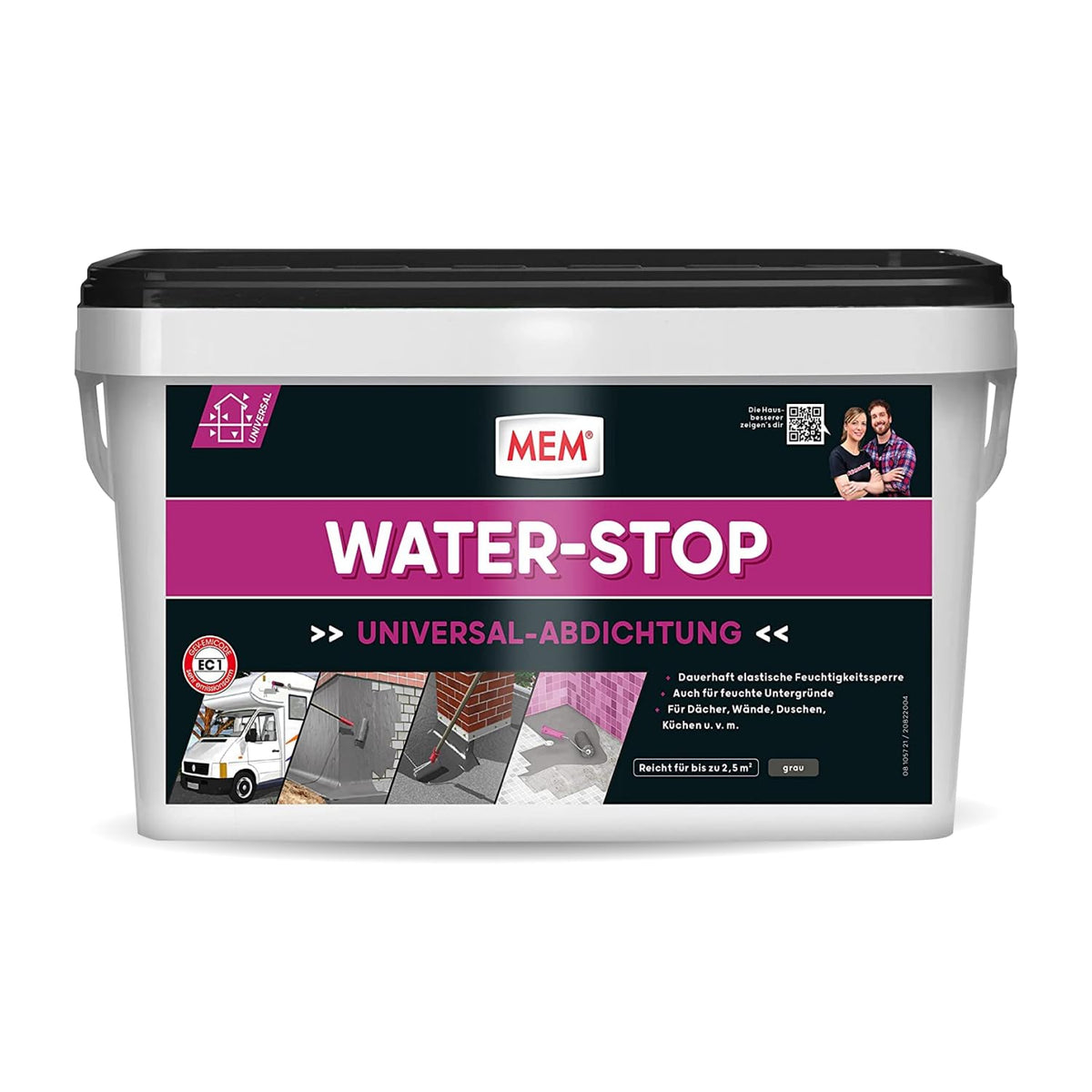 MEM Water Stop Universalabdichtung Feuchtigkeitssperre 6 kg Grau, graue Dichtmasse im Gebinde