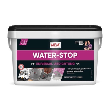 MEM Water Stop Universalabdichtung Feuchtigkeitssperre 6 kg Grau, graue Dichtmasse im Gebinde