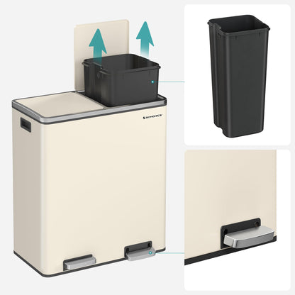 SONGMICS LTB060A01 Mülltrennsystem - 2x30L mandelfarben