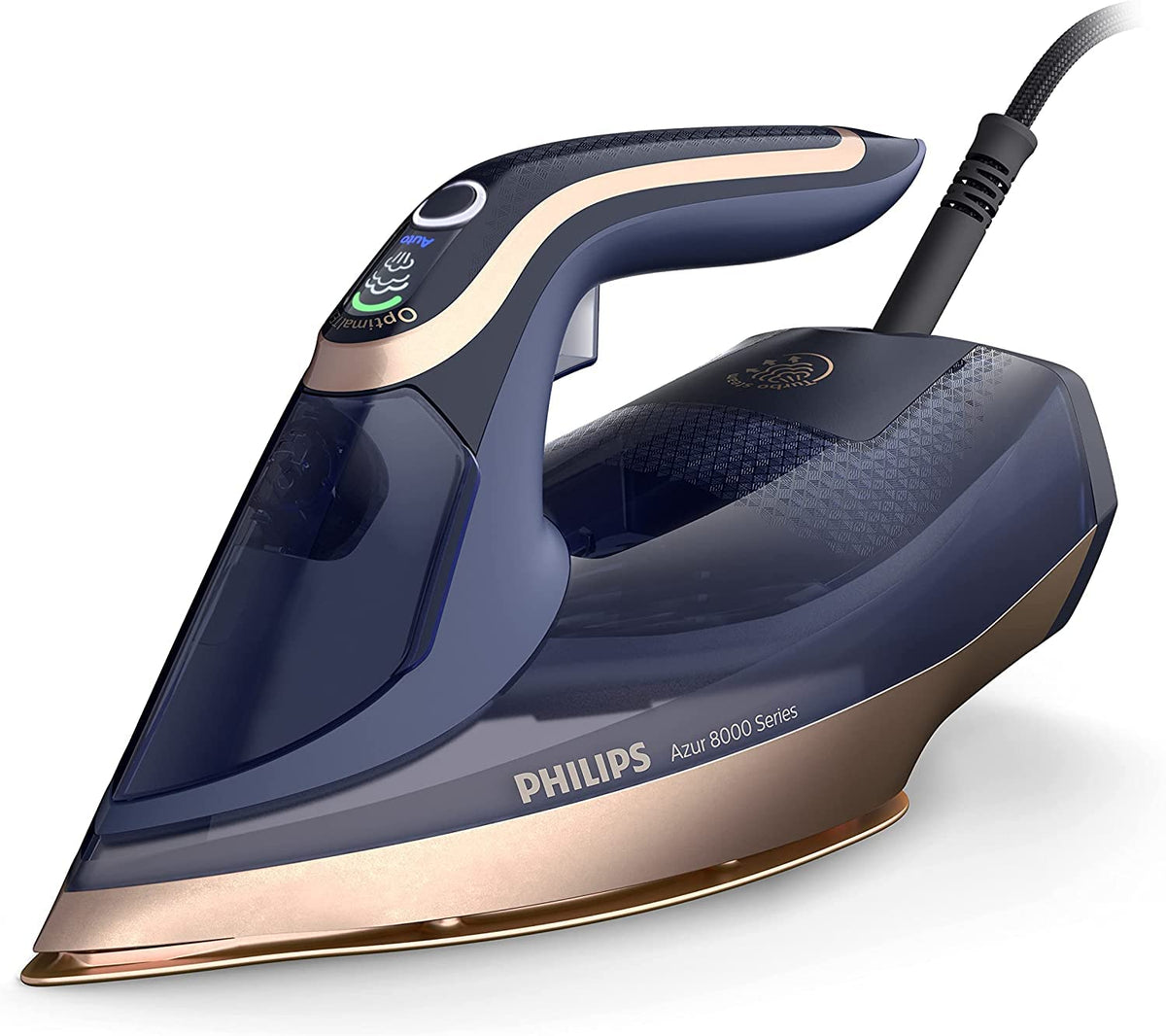 Philips Azur 8000 Dampfbügeleisen DST8050/20 mit OptimalTEMP in Dunkelblau mit SteamGlide Elite-Bügelsohle
