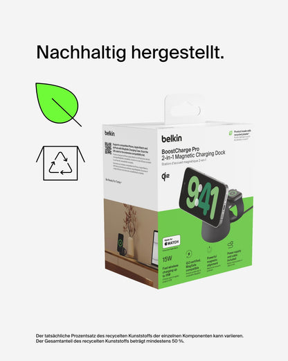 Belkin BoostCharge Pro Qi2 15W 2-in-1 Ladestation - Schwarz