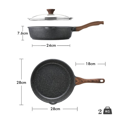 SENSARTE Antihaft Granitpfanne tief 28cm mit Deckel