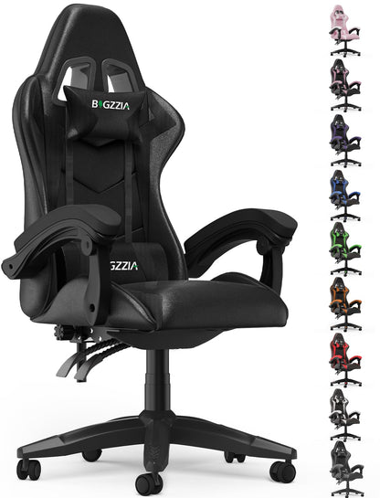 bigzzia Gaming Stuhl X23F mit RGB-LED, ergonomisch, Schwarz – Drehstuhl aus PU-Leder mit Kopfstütze